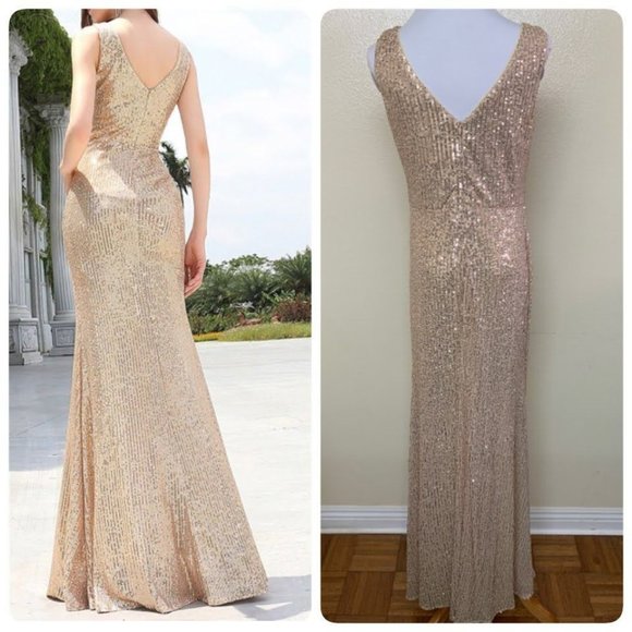 Ever Pretty Sequin Sleeveless Evening Long Festive Formal Gown Size 10 Gold - Picture 2 of 10